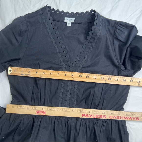 J Crew Midi Dress XS Cotton Blend Black Ruffle 3/4 Sleeve Scalloped Edge A051023 - Picture 8 of 8